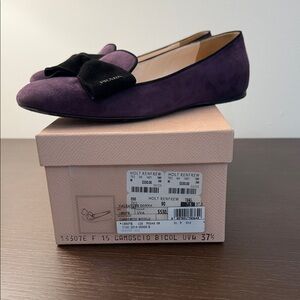 Prada Purple Suede Flats with Black Bow